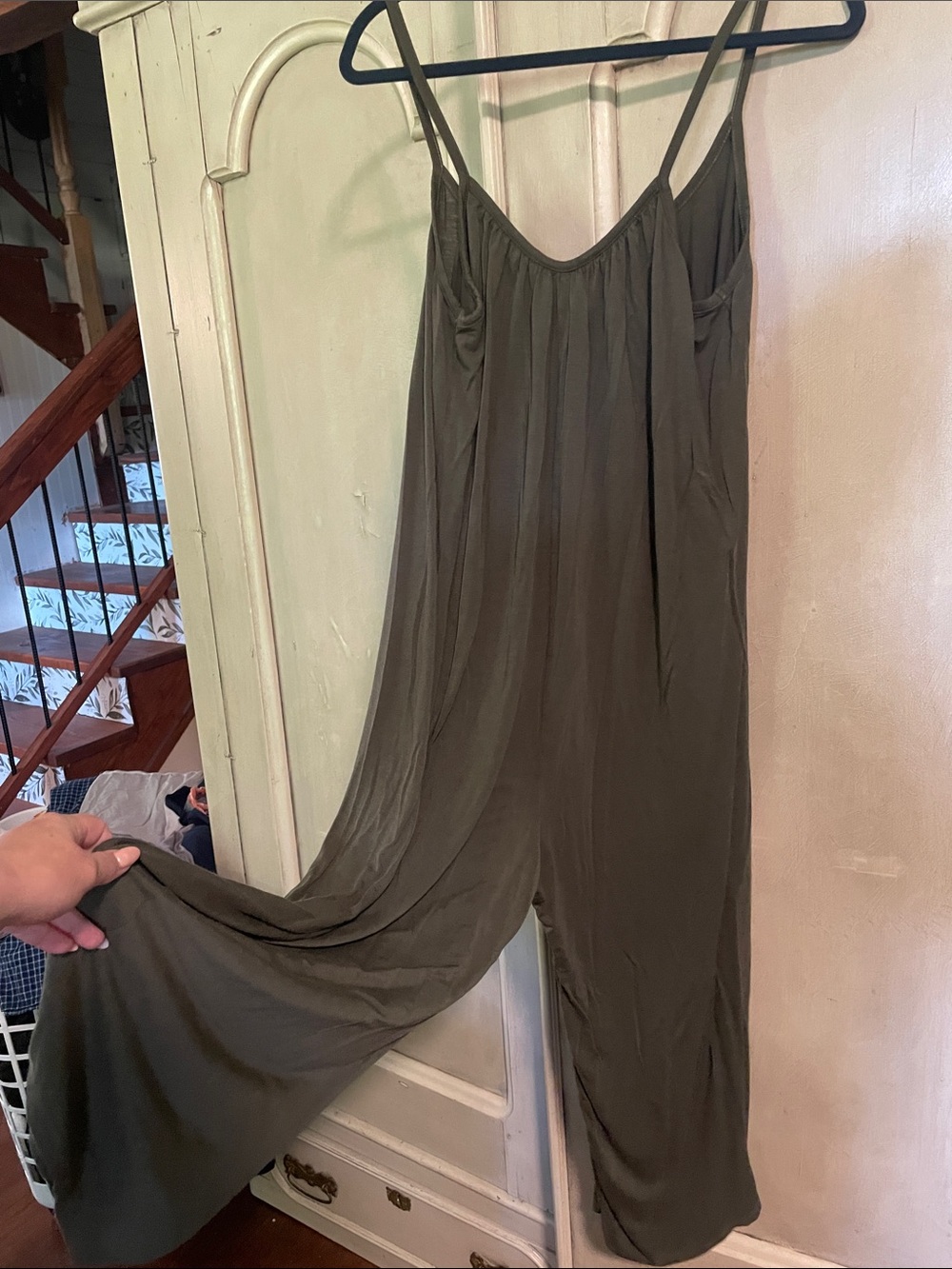 Relaxed Olive Wide-Leg Spaghetti-Strap Jumpsuit